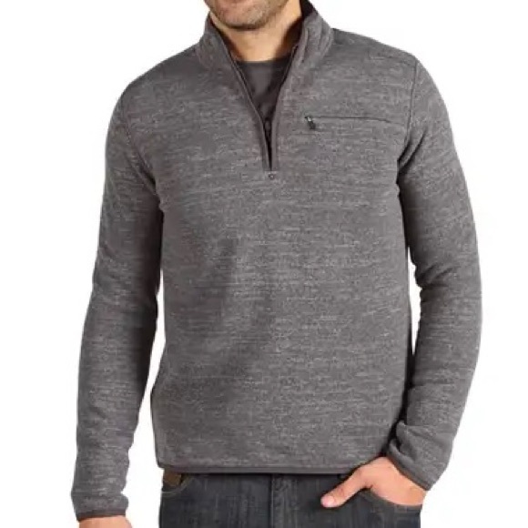 Prana Heather Grey 1/4 Zip Bryce Knit Fleece Lined Pullover Long Sleeve Large - Picture 1 of 14